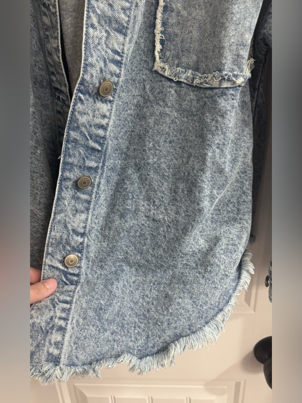 Celebrity Pink Faded Blue Distressed Denim Shacket - Picture 2 of 3